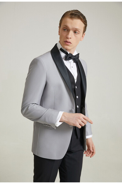 Slim Fit Gray Armored Wedding Suit & Tuxedo Vest - 11