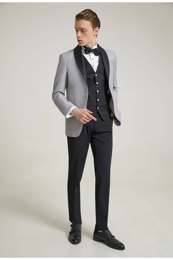 Slim Fit Gray Armored Wedding Suit & Tuxedo Vest - 12