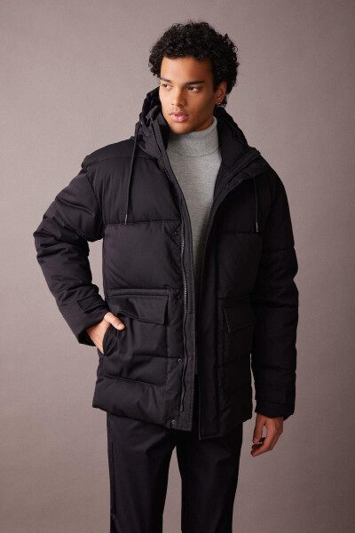 Slim Fit Hooded Puffer Jacket A3489ax23wn - 3