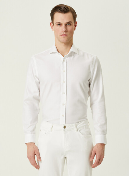 Slim Fit Italian Collar White Men's Shirt - 1