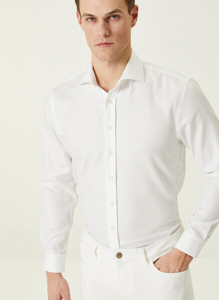 Slim Fit Italian Collar White Men's Shirt - 2