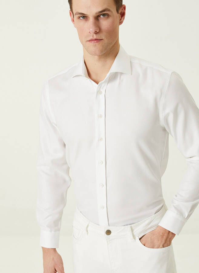 Slim Fit Italian Collar White Men's Shirt - 2