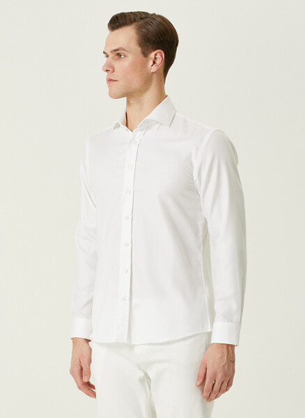 Slim Fit Italian Collar White Men's Shirt - 4