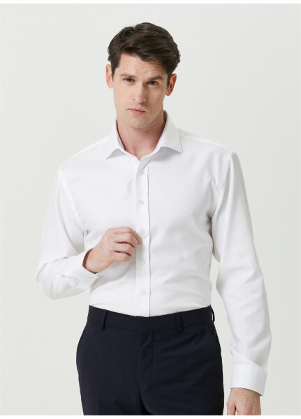 Slim Fit Italian Collar White Men's Shirt - 9