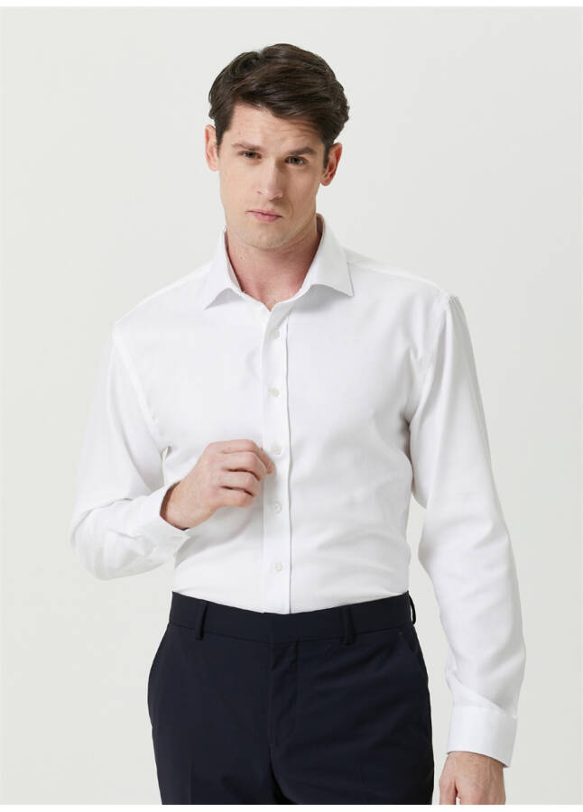 Slim Fit Italian Collar White Men's Shirt - 9