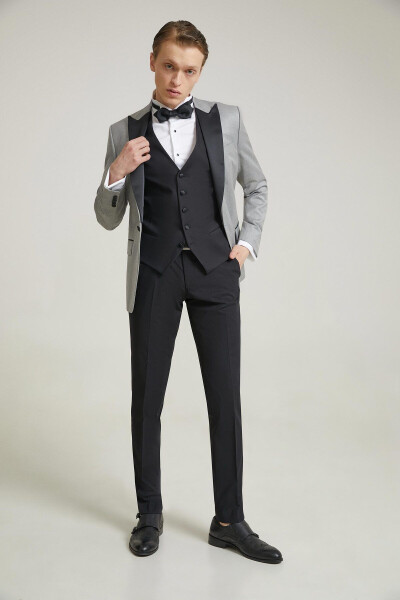 Slim Fit Kulrang Zirhli To'ylik & Smokin Jiletli Kostyum - 18