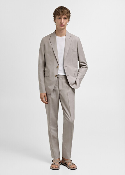 Slim fit linen blend blazer jacket - Light/Pastel Grey - 3