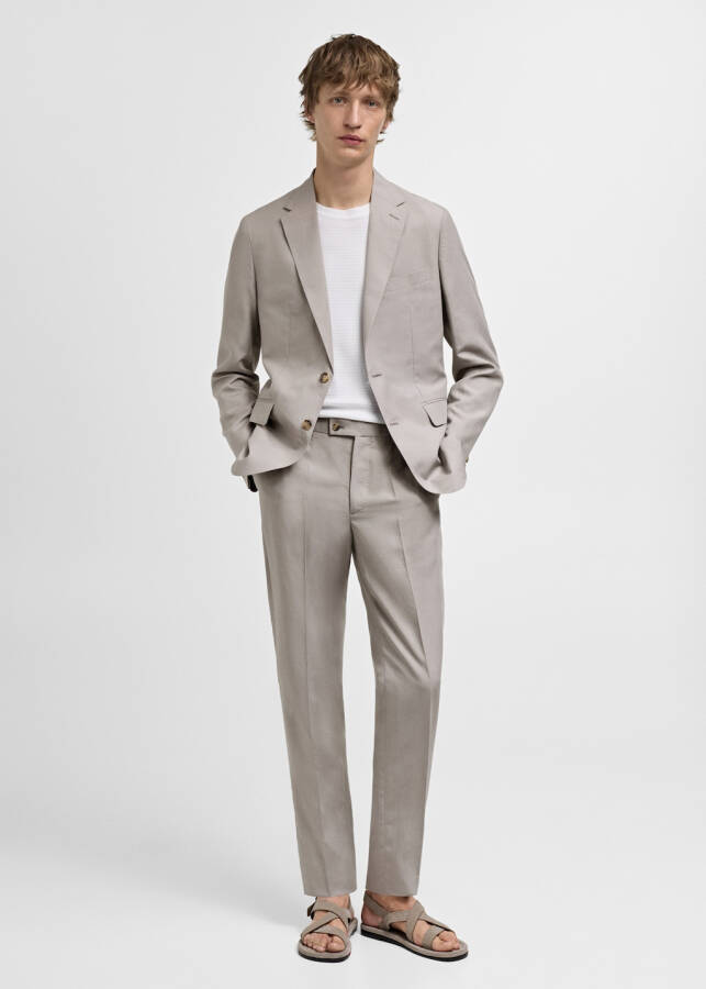 Slim fit, linen blend grey trousers. - 3