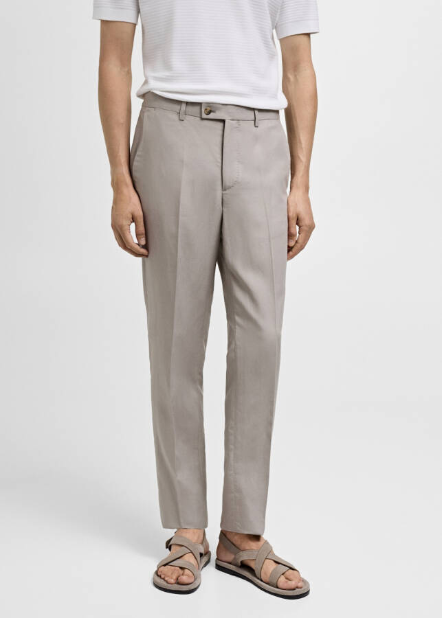 Slim fit, linen blend grey trousers. - 7