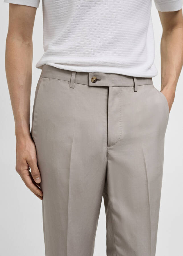 Slim fit, linen blend grey trousers. - 9