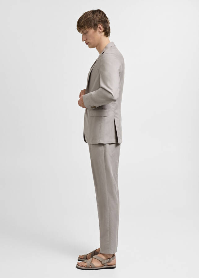 Slim fit, linen blend grey trousers. - 10