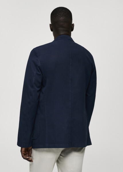 Slim fit linen-cotton blend blazer jacket - Navy. - 3