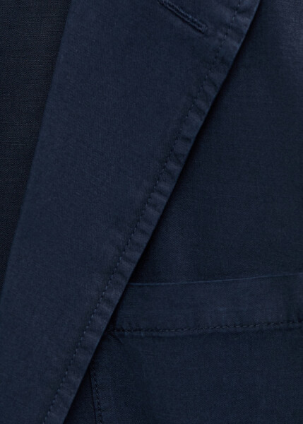 Slim fit linen-cotton blend blazer jacket - Navy. - 5