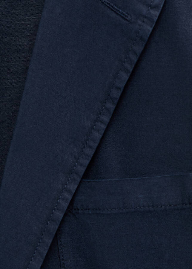 Slim fit linen-cotton blend blazer jacket - Navy. - 5