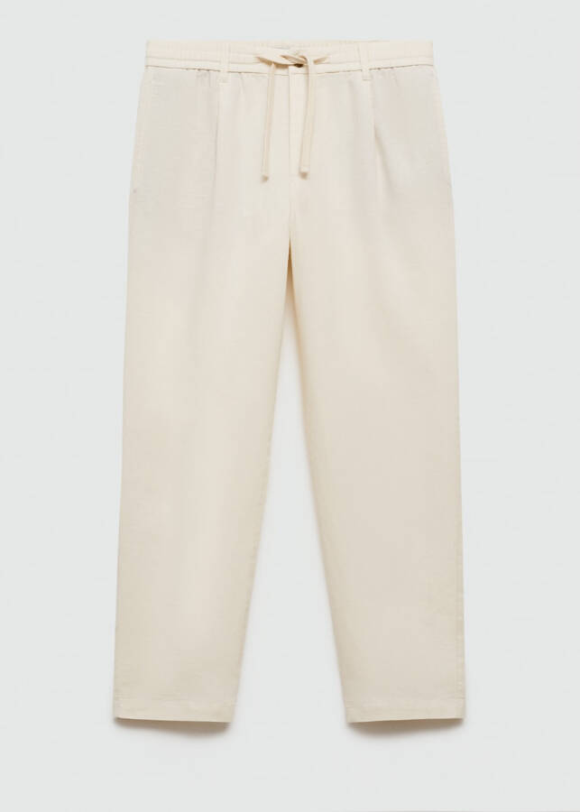 Slim fit linen drawstring pants - Off White - 72