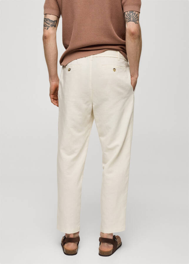 Slim fit linen drawstring pants - Off White - 73