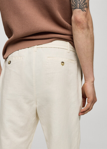 Slim fit linen drawstring pants - Off White - 74