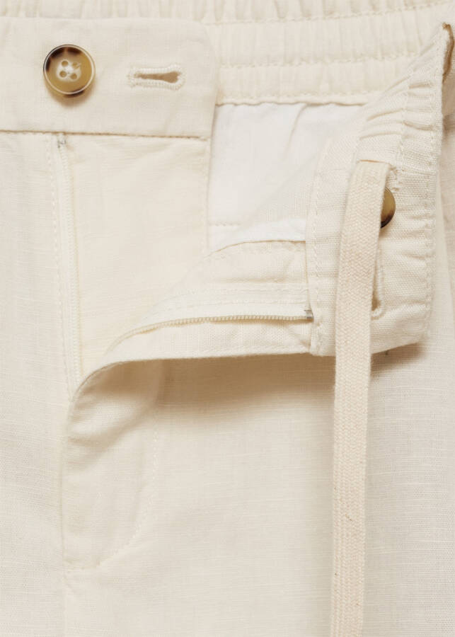 Slim fit linen drawstring pants - Off White - 78