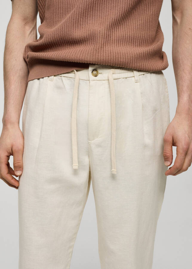 Slim fit linen drawstring pants - Off White - 79