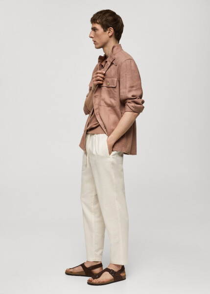 Slim fit linen drawstring pants - Off White - 80