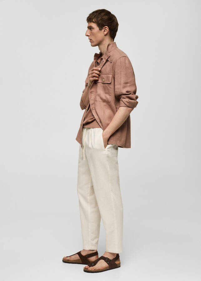 Slim fit linen drawstring pants - Off White - 80