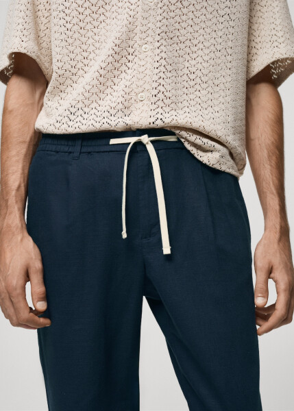 Slim fit linen drawstring pants - Off White - 68