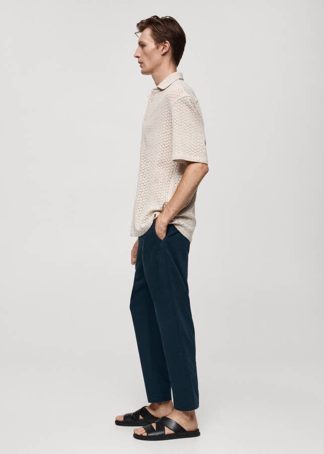 Slim fit linen drawstring pants - Off White - 69