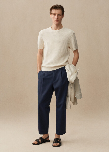 Slim fit linen drawstring pants - Off White - 70