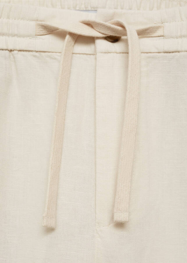 Slim fit linen drawstring pants - Off White - 56