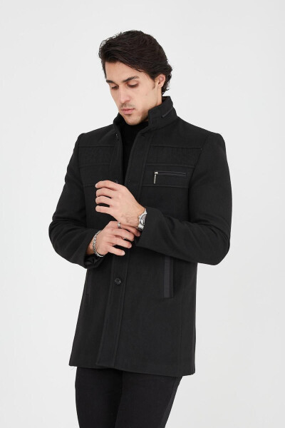 Slim Fit Long Cashmere Coat with Stand-Up Collar - 13