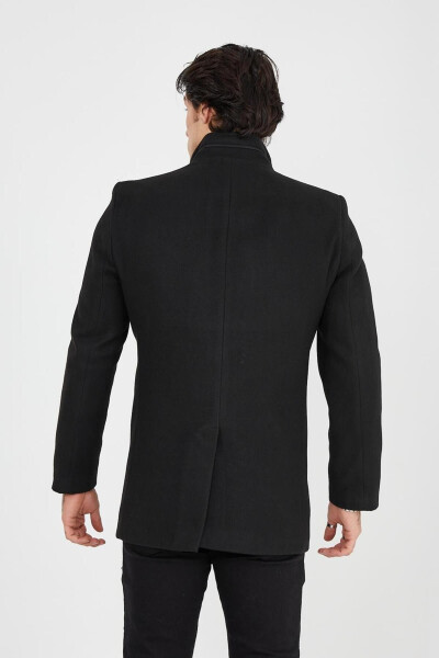 Slim Fit Long Cashmere Coat with Stand-Up Collar - 15