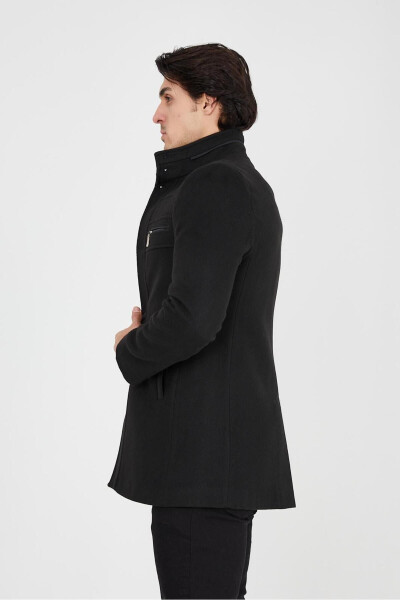 Slim Fit Long Cashmere Coat with Stand-Up Collar - 16