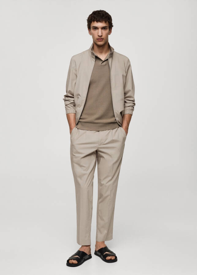 Slim fit lyocell trouser with pleats - Light/Pastel Grey - 3