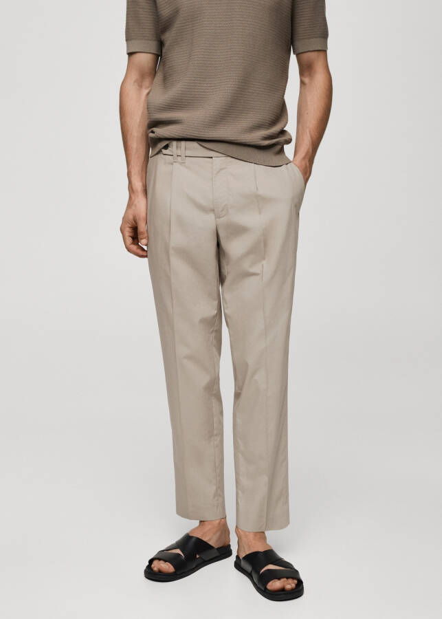 Slim fit lyocell trouser with pleats - Light/Pastel Grey - 6