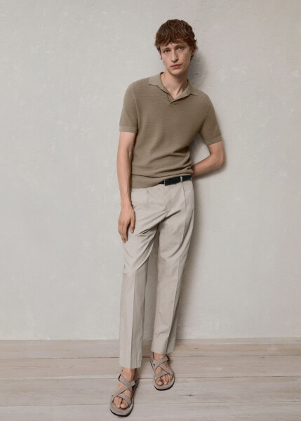 Slim fit lyocell trouser with pleats - Light/Pastel Grey - 10