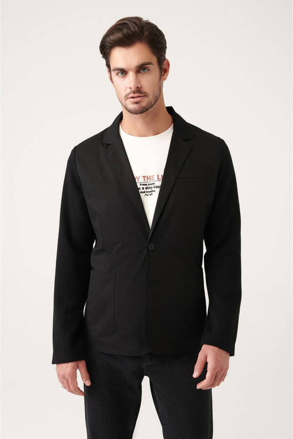 Slim Fit, Mono Collar Detail, Unlined Men's Knit Jacket - 1