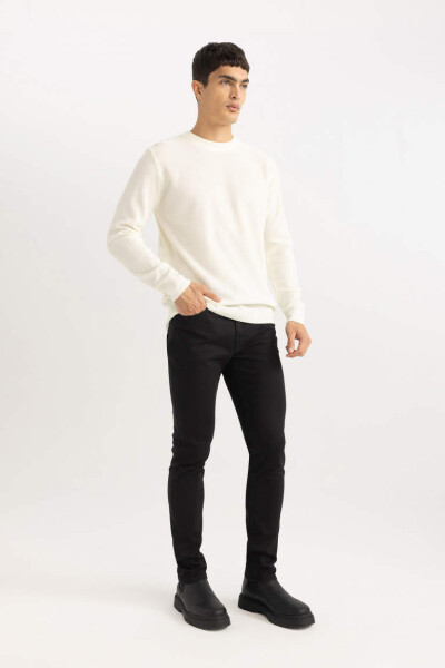 Slim Fit Narrow Leg Gabardine Chino Canvas Pants Black - 3