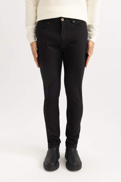 Slim Fit Narrow Leg Gabardine Chino Canvas Pants Black - 4