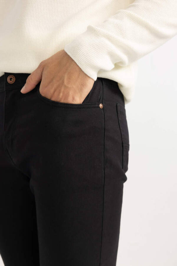 Slim Fit Narrow Leg Gabardine Chino Canvas Pants Black - 5