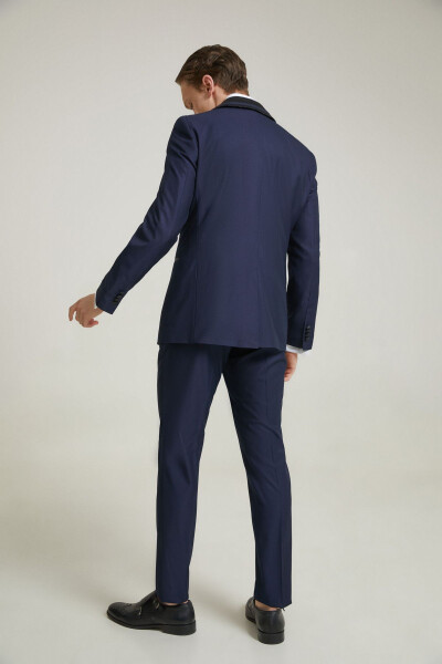 Slim Fit Navy Blue Viscose Blend Groom Suit & Tuxedo Set with Vest - 10