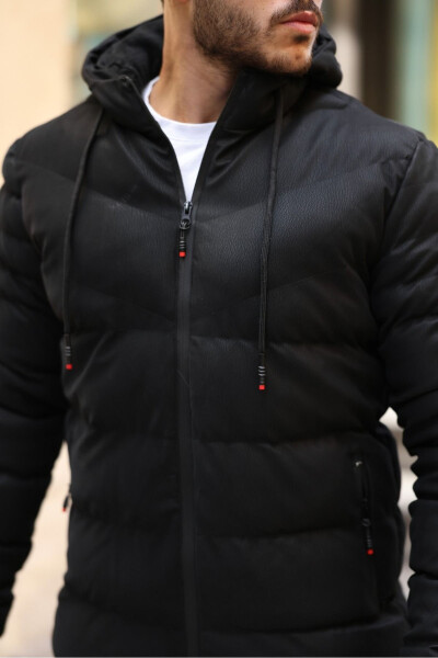 Slim Fit Nubuck Puffer Jacket with Hood - 3