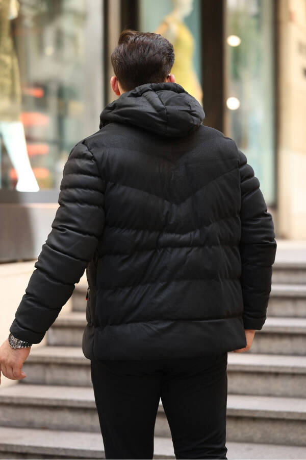 Slim Fit Nubuck Puffer Jacket with Hood - 4