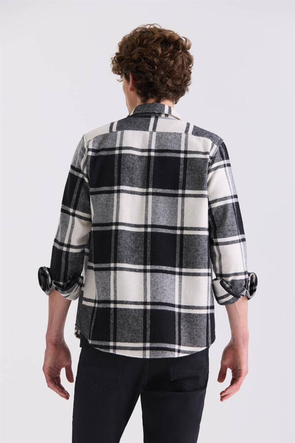 Slim Fit Plaid Cotton Shirt with Pocket - 4