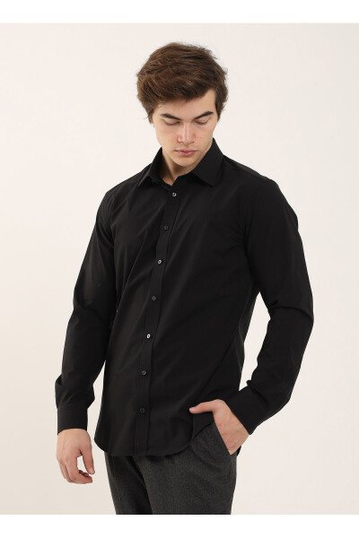 Slim Fit Plain Collar Solid Black Men's Shirt DU1999011038 - 4