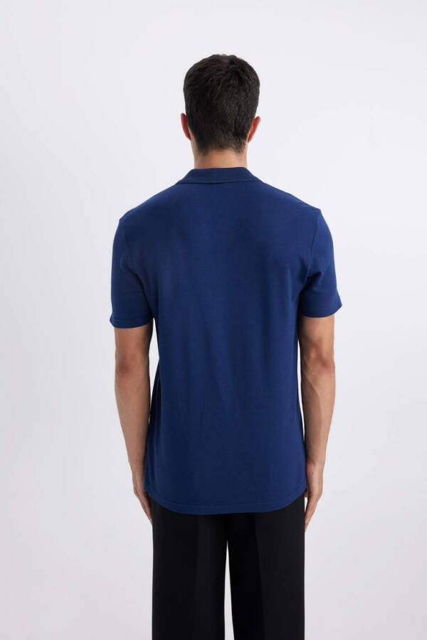 Slim Fit Polo Collar Basic Short Sleeve T-Shirt Dark Indigo - 5