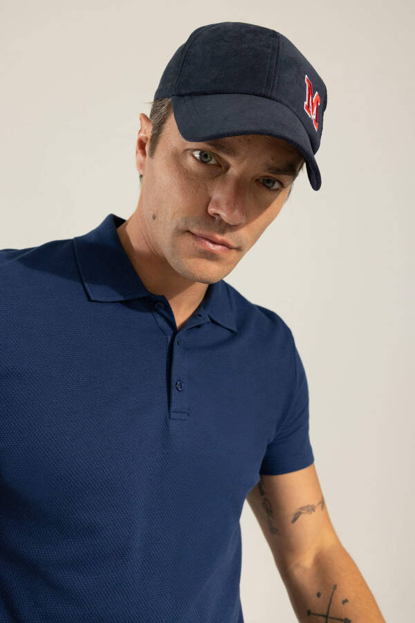 Slim Fit Polo Collar Basic Short Sleeve T-Shirt Dark Indigo - 14