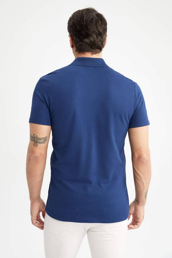 Slim Fit Polo Collar Basic Short Sleeve T-Shirt Dark Indigo - 18