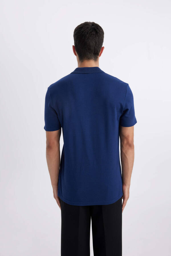 Slim Fit Polo Collar Basic Short Sleeve T-Shirt Dark Indigo - 10