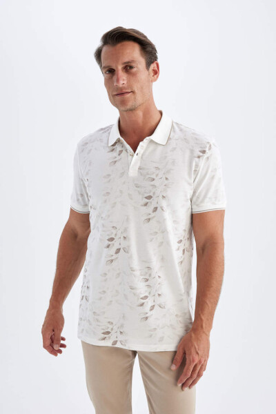 Slim Fit Polo Collar Printed Short Sleeve T-Shirt Off-White - 3