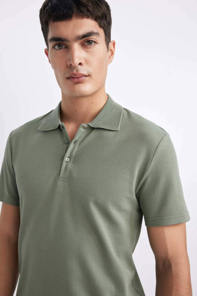 Slim Fit Polo Yaka Basic Kısa Kollu Pamuklu Tişört Açık Yeşil - 4